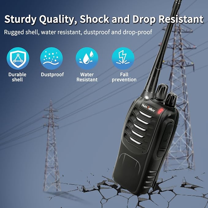 MT-8S Walkie Talkies Long Range for Adults,Rechargeable Walkie Talkie with 6 Way Multi Gang Charger, 1500mAh Li-ion Battery, Earpiece, Flashlight and USB-C Charging (2Pack)