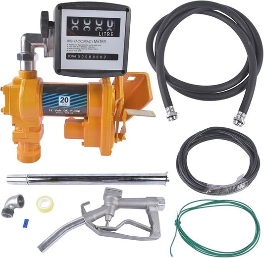 20GPM 12V DC Fuel Transfer Pump Gasoline Pump with Nozzle Kit Yellow Replacement for Gas Diesel Kerosene with Particulate Filter Vahaha