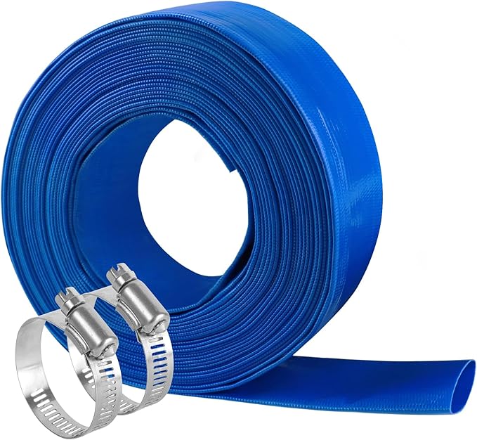 Eastrans 1 1/2 IN x 50 FT Pool Backwash Hose, Heavy Duty Flat Discharge Hose, Weather and Burst Resistant, Best Pool Hoses for Inground Pools, Pool Filter Hose & Pool Drain Hose