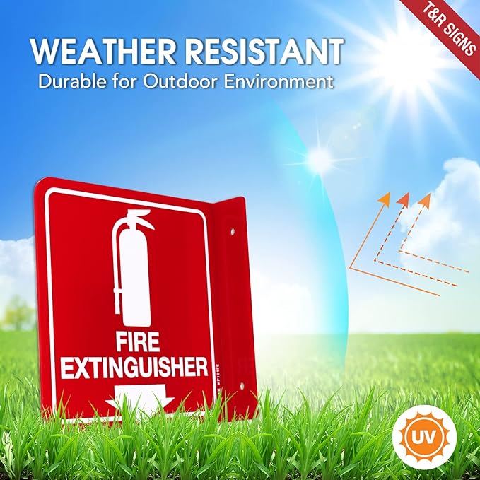 T&R Fire Extinguisher Sign, Fire Extinguisher with Down Arrow - 12 Pack - 6 x 6 Inches Acrylic, 2 pre-drilled holes, Includes Matching Screws, Use for Home Office/Business