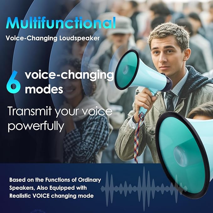 MyMealivos 20w Megaphone Speaker Portable Voice Changer Bullhorn with 6 Different Sound Effects & Built-in Siren and Record & Adjustable Volume Loud Speaker for Outdoor Sports, Party