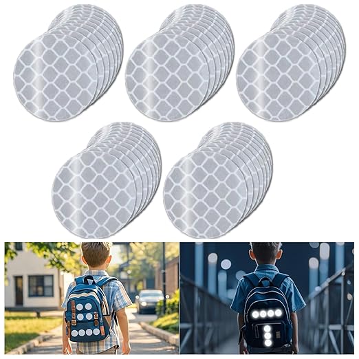 Non Fading White Reflective Stickers 2-inch Diameter Round Reflector, Outdoor Waterproof High Visibility Warning Adhesive Tape (50 Pcs)
