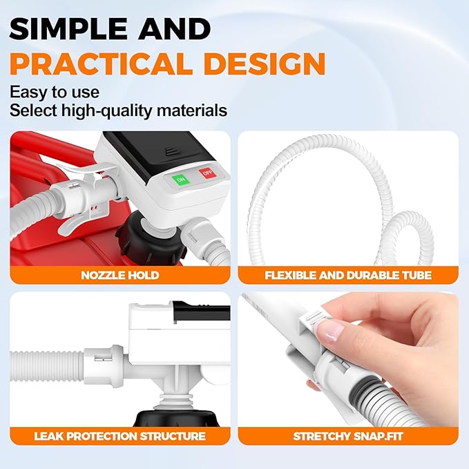 Fuel Transfer Pump with Auto Stop Sensor Overfill Protection, 3.2 GPM Portable Automatic Fuel Transfer Pump Kit with 4 Tank Adapter, Portable Gas Pump for Oil, Diesel, Gasoline Black