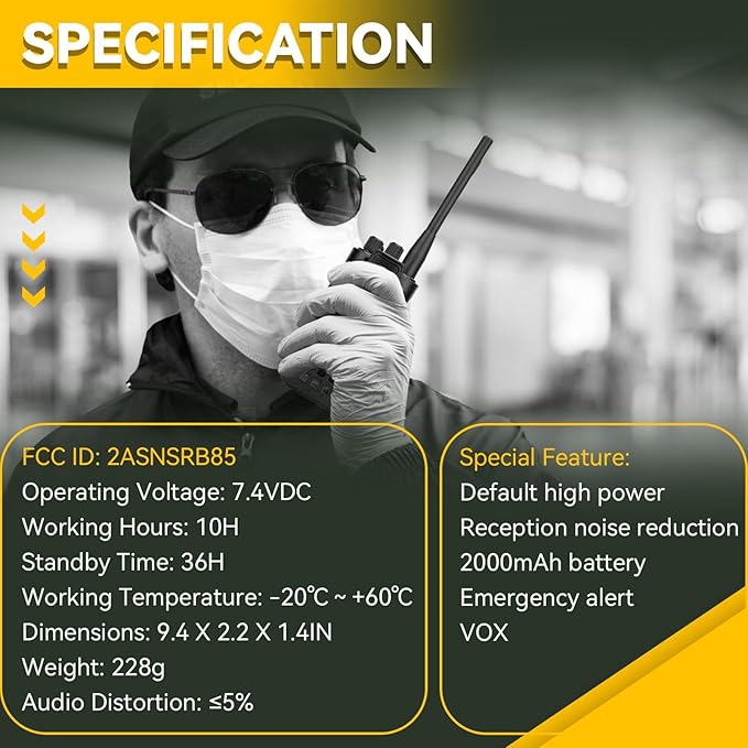 Retevis RB85 2 Way Radios Long Range,Noise Cancelling High Power Walkie Talkies for Adults,16CH 2000mAh Battery,Professional Two Way Radios for Commercial Use School Security (6 Pack)