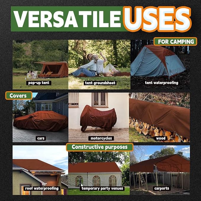 RAINDEWAY 20x30 Feet Super Heavy Duty 18 Mil Brown Poly Tarp Cover, UV Resistant, Weatherproof, Multipurpose Waterproof Poly Tarp with Grommets and Reinforced Edges