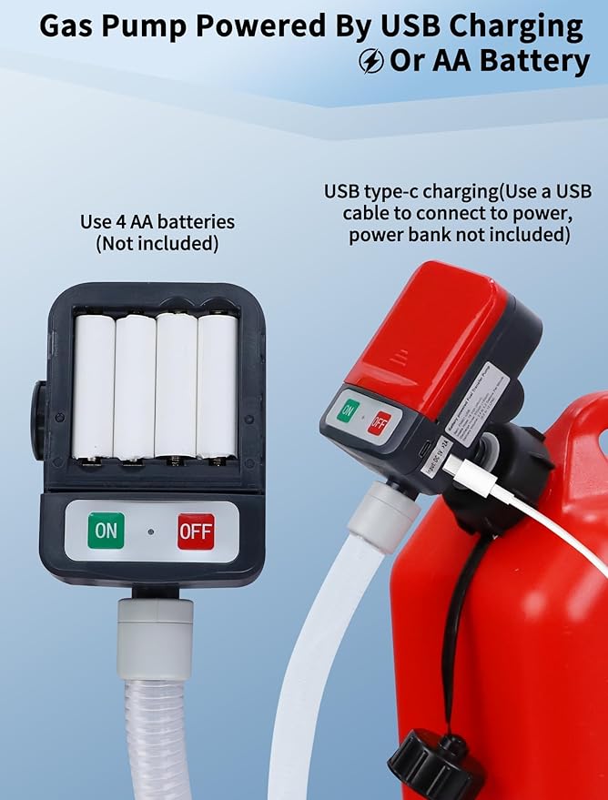 Fuel Transfer Pump, Auto-Stop, Battery or USB Powered, 3.2 GPM Fast Gas Transfer Pump, 57.09" Long Gasoline Hose, 4 Gas Can Adapters, Portable Fuel Pump for Diesel & Oil, No-leak (Red)