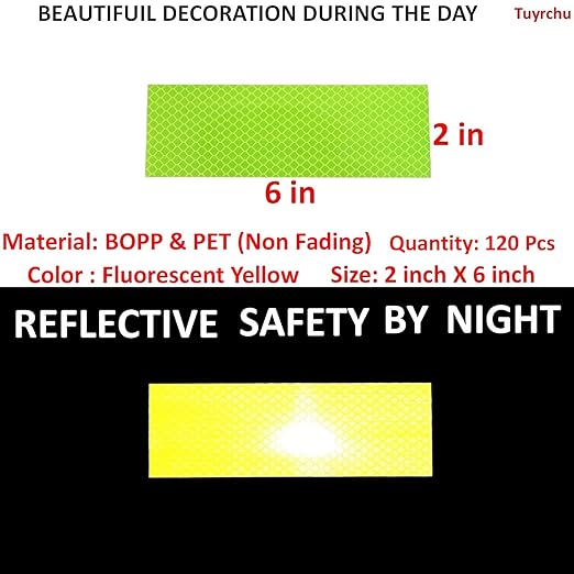 Fluorescent Reflective Stickers 2 inch X 6 inch, Outdoor Waterproof High Visibility Warning Safety Adhesive Reflector (120 Pcs)