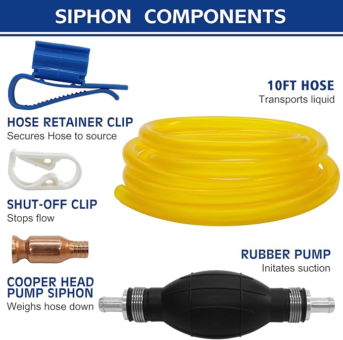 Fuel Transfer Pump - Siphon Pump for Gasoline, Hand Siphon Pump with 10 Ft PVC Hose, Gas Siphon Pump for Water, Diesel, Petrol, Liquid, for Car, Boat, Lawn Mower