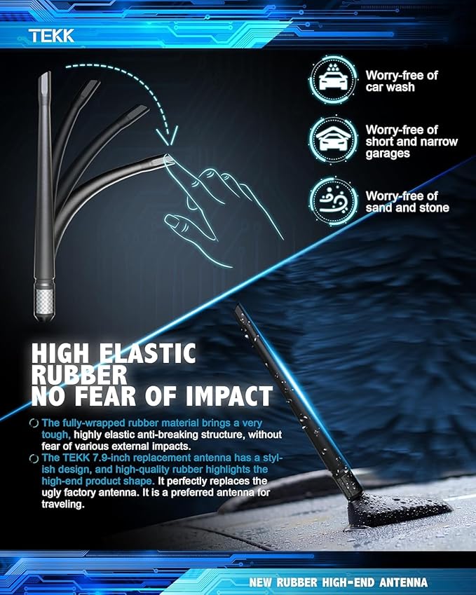 TEKK Carbon Fiber Short Antenna Compatible with 2000-2018 Ford Focus / 7.9 Inches Premium Flexible Rubber/Designed for Enhance FM/AM Radio Signal Reception