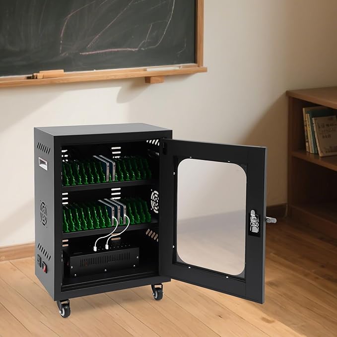 Cell Phone Locker 30 Slot Cellphone Charging Station Metal Cellphone Charging Cabinet Rechargeable Mobile Phone Cabinet for Office Classroom (30 Slot-Black)