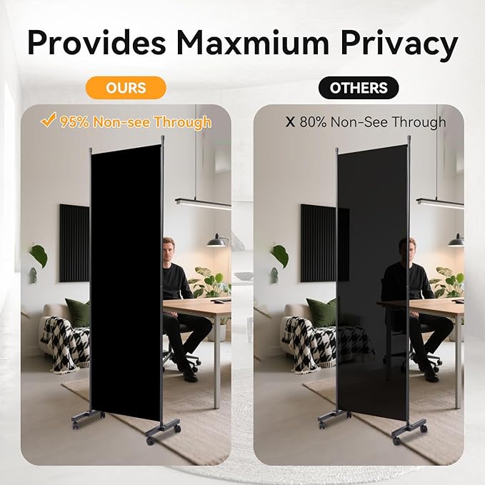 Room Divider(1 Panel-22in) Wall Divider for Room Separation, Portable Privacy Screens W/Wheels, Metal Frame Freestanding Room Separators 5.6FT Room Partitions and Dividers