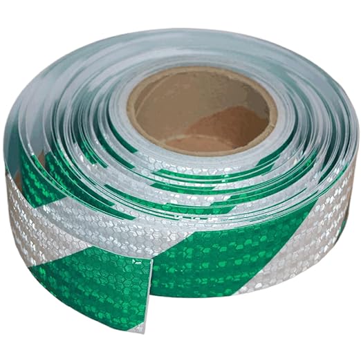 Reflective Tape Green and White 2 inch X 168 feet, Outdoor Waterproof Hazard Conspicuity Warning Industrial Marking Tape