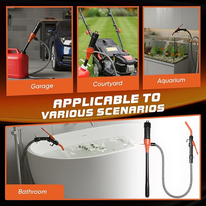 Battery-Powered Fuel & Fluid Transfer Pump, Up to 3 GPM, 38" Intake Tube & Hose, Adjustable Nozzle, Portable Siphon for Gas/Diesel/Kerosene/Water — Pump Only, No Container (Batteries Not Included)