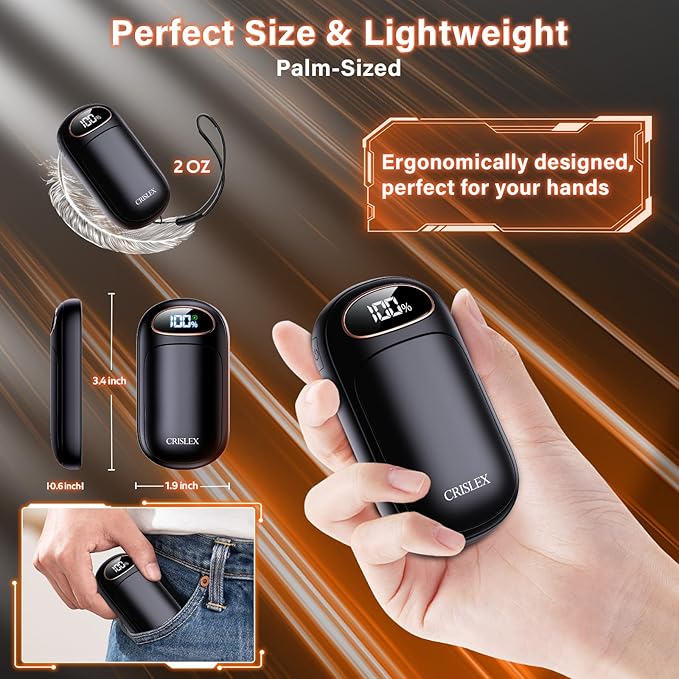 CRISLEX Electric Hand Warmers Rechargeable 2 Pack, 4 Levels Fast Heat, Reusable Hand Warmers with LED Display, Portable Magnetic Pocket Heater, Gifts for Christmas, Men, Women, Raynauds, Hunting, Golf