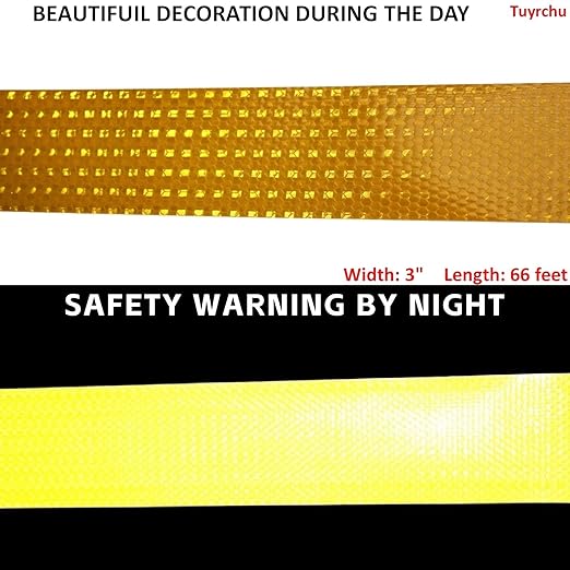 Yellow Reflective Tape 3 inch Wide, Outdoor Waterproof High Visibility Strong Safety Adhesive Tape (66 feet)