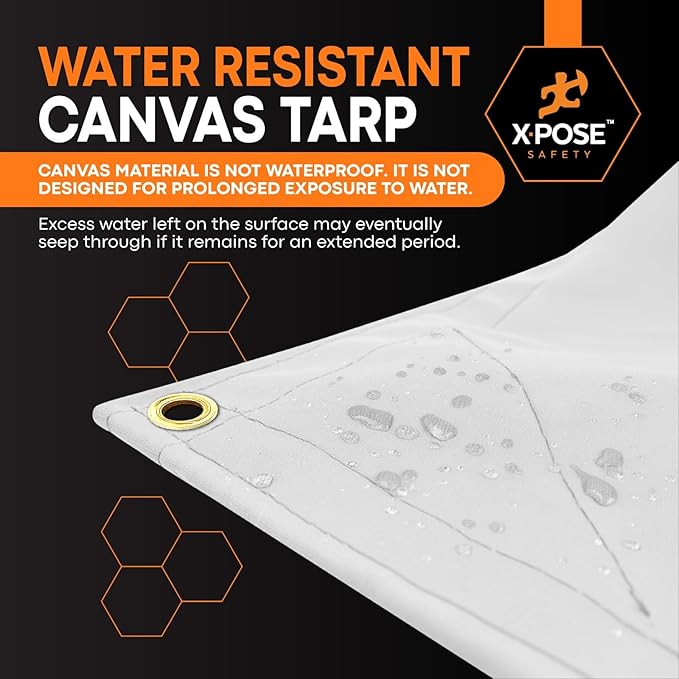 Xpose Safety Canvas Tarp - 10oz White Canvas Tarps Heavy Duty Water Resistant with Brass Grommets- Multipurpose Outdoor Tarpaulin for Camping, Canopy, Trailer, Equipment Cover 8' x 10'