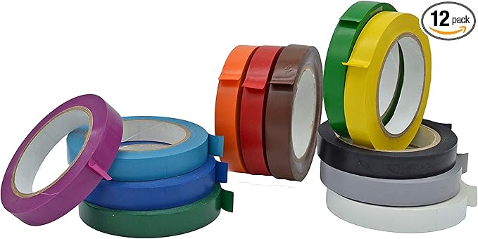 MAT Vinyl Marking Tape Rainbow Pack - 1.5 inch x 36 yds. 12-Rolls Assorted Colors - for Safety Floor Marking (School Gym, Restaurants, Warehouse), Dance Floor Splicing, Pinstriping Cars & Boats