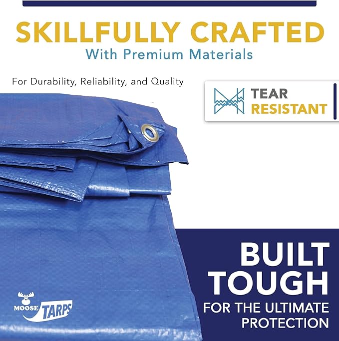 16' x 20' Waterproof Tarp, Medium Duty Reversible Blue/Silver, Multipurpose Indoor and Outdoor Tarps for Tents, Wood Cover, Furniture, Car, Boat, Pool, Tear Resistant, Blue
