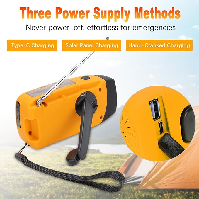 Yunir Emergency Radio, Solar Hand Crank Portable AM FM Radio Phone Charger with 2000mAh Battery, for Camping Hiking Power Outage (European Version)