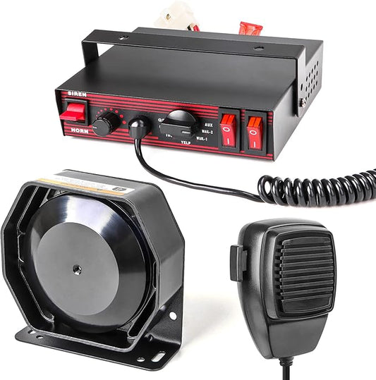 Police Siren 8 Tones PA System 130DB 200 Watt, Heavy Duty Handheld Microphone, Dual 20A Auxiliary Switch, Emergency Siren for Car Truck Vehicles