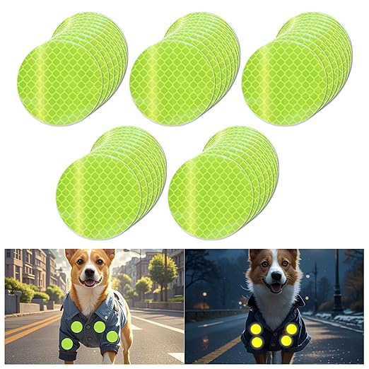 Non Fading Fluorescent Yellow Reflective Stickers 2-inch Diameter Round Reflector, Outdoor Waterproof High Visibility Warning Adhesive Tape (50 Pcs)