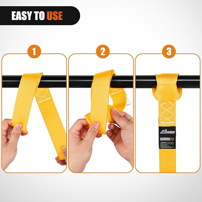 Nilight Soft Loop 1.7”×17" Motorcycle Tie Down Straps Heavy Duty 12000Lbs Max Break Strength for Securing ATV UTV Kayak Moving Cargo (8PK-Yellow)