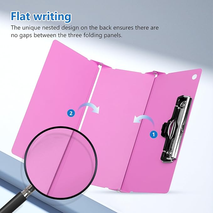 Nursing Foldable Medical Clipboard, Edition Cheat Sheets Lithium 3 Layers Foldable Clipboards Nursing Pocket Size Profile Clip Nurse Clipboards Notepad for Nurses Students and Doctors, Pink