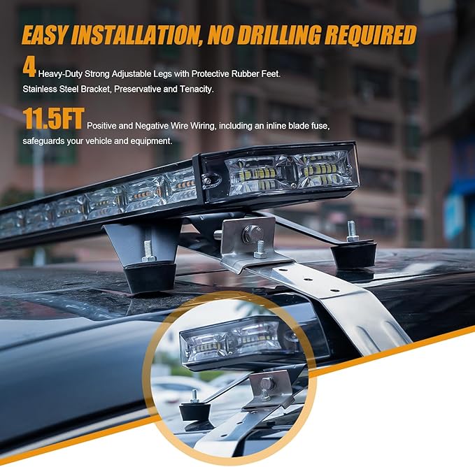 LUMENIX 48 Inch Rooftop Strobe Emergency Lights Bar Heavy-Duty Warning Flashing Traffic Lightbar w/LED Alley and Take Down Light for Construction Vehicles Towing Work Trucks Snow Plows - White Amber