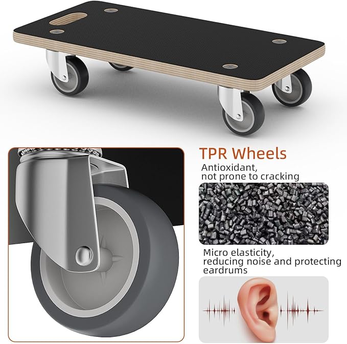 Wood Platform Dolly 4 Wheels Heavy Duty Furniture Mover Dolly 550 Lbs Capacity (2 Packs) Christmas Edition Color Family Trolley Specification
