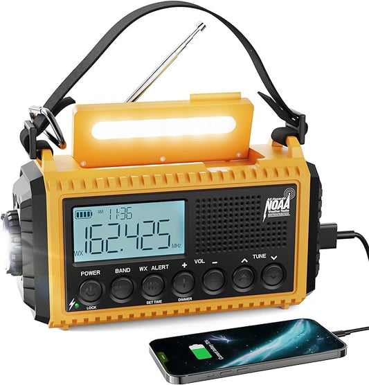 Raynic Emergency Radio, 5000mAh/18500mWh Weather Radio, Solar Hand Crank Radio with AM/FM/SW/NOAA Alert, Cell Phone Charger, Headphone Jack, Flashlight and SOS Siren