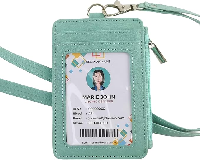 bolimoss 2-in-1 ID Badge Holder with Lanyard Wallet,Vertical ID Badge Card Holder with 1 Clear ID Window, 4 Credit Card Slots, 1 Side Zipper Pouch, Detachable Wristlet & Neck Lanyard (Green)