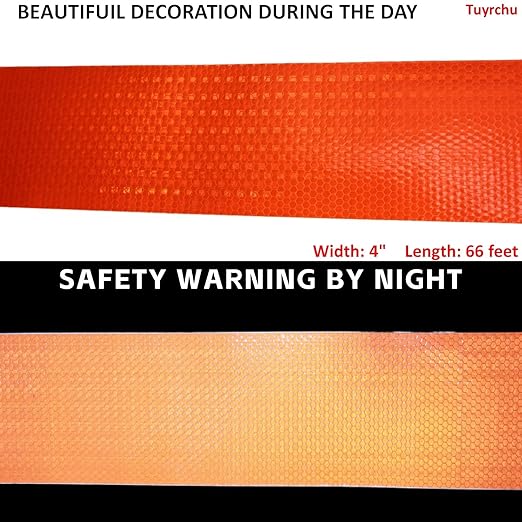Industrial Reflective Tape Orange 4 inch Wide, Outdoor Waterproof High Visibility Safety Warning Adhesive Reflector Strips (66 feet)