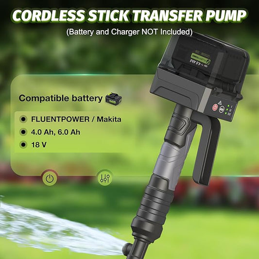 FLUENTPOWER Cordless Stick Water Transfer Pump, Compatible with Makita18V Battery, 3 Flow Rate Setting, Brushless Submersible Pump Portable Sump Utility Pump for Pool Garden Pond(Tool Only)