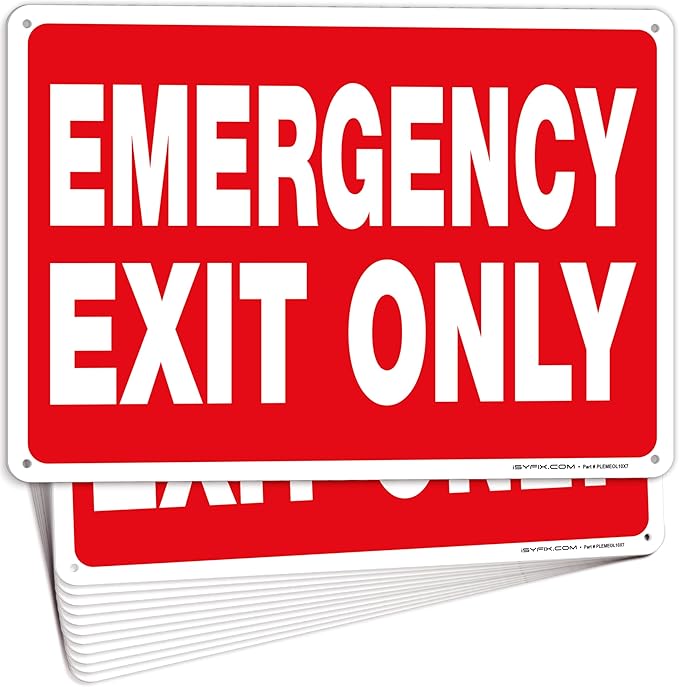 iSYFIX Emergency Exit Only Sign – 12 Pack 10x7 Inch – 40 mil Thick Polystyrene Plastic Sign, Laminated UV, Scratch & Fade Resistance, Waterproof, Indoor & Outdoor, Exit Signs for Exterior.