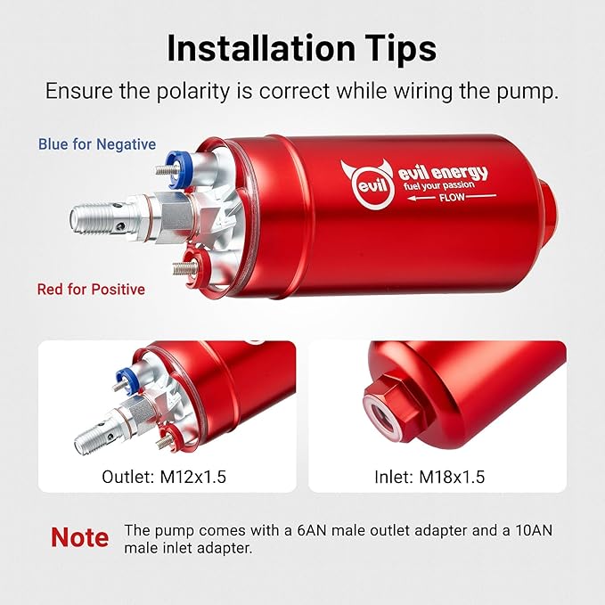 EVIL ENERGY External Inline Fuel Pump Electric 300LPH High Flow 12V with 60 mm Bracket Clamp Red