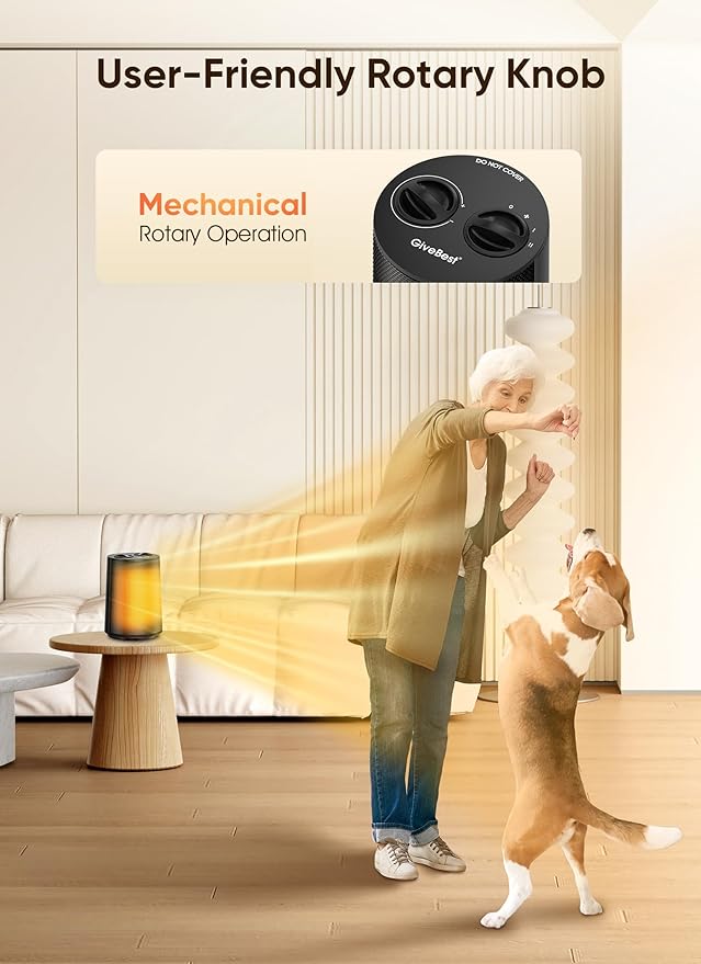 GiveBest Space Heater, 1500W Portable Heaters for Indoor Use, PTC Ceramic Heater with Heating and Fan Modes, Overheat & Tip-Over Protection, Ideal for Bedroom, Office & Desk Use, Black