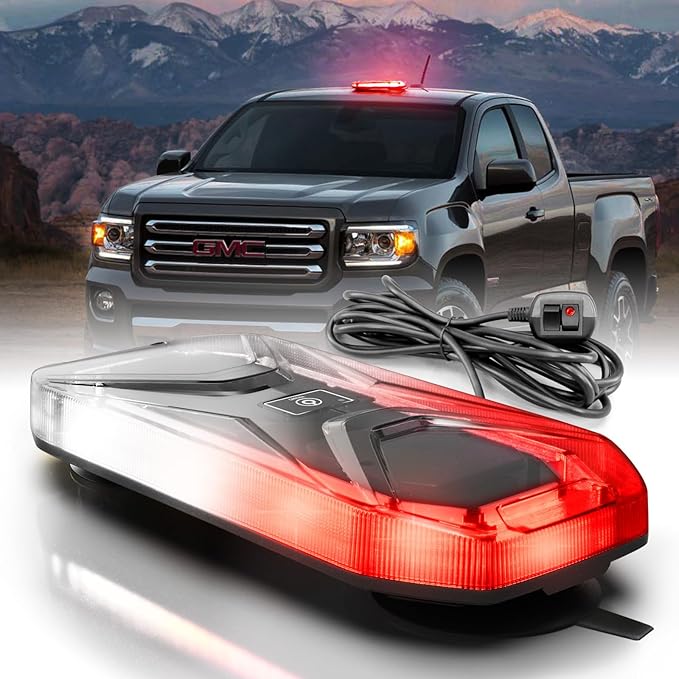 Agrieyes Magnetic Strobe Light for Trucks, 68 LED Amber Emergency Light Bar for Vehicles, Smoked LENS Beacon Flashing Warning Security Caution for Plow Snow Trailer Tractor Safety Waterproof White Red