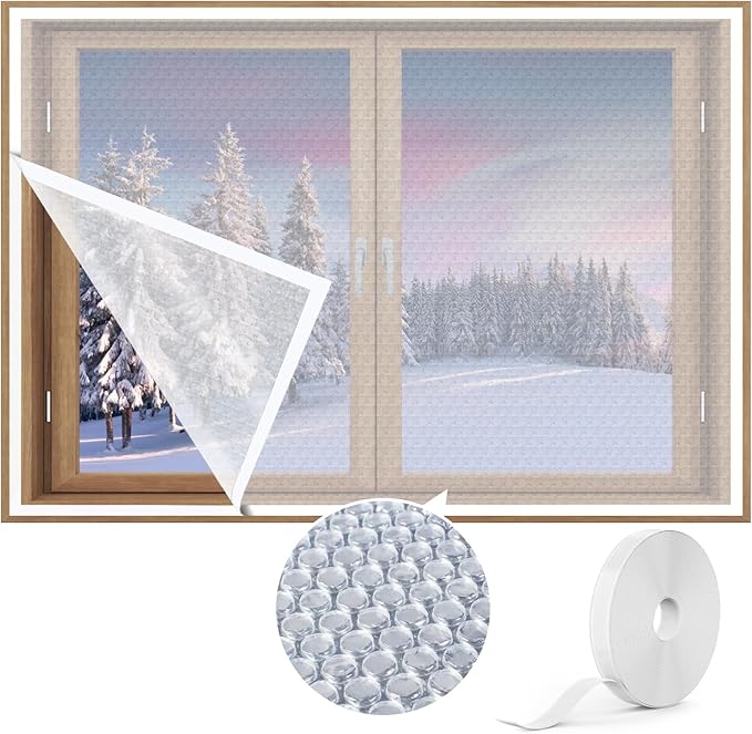 Window Insulation for Winter, Curtain Size 38 Inch x 62 Inch, Thermal Insulated Plastic Bubble for Winterizing, Fits up to 3 x 5 Ft Windows to Keep Warm