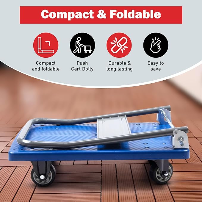 330 lbs Foldable Platform Truck Dolly with Swivel Wheels, Heavy Duty Moving Platform Hand Truck, 28 x 18 x 33.8 inches (PH150PVC)