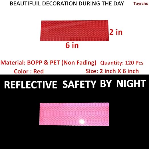 Red Reflective Stickers 2 inch X 6 inch, Outdoor Waterproof High Visibility Warning Safety Adhesive Reflector Tape (120 Pcs)