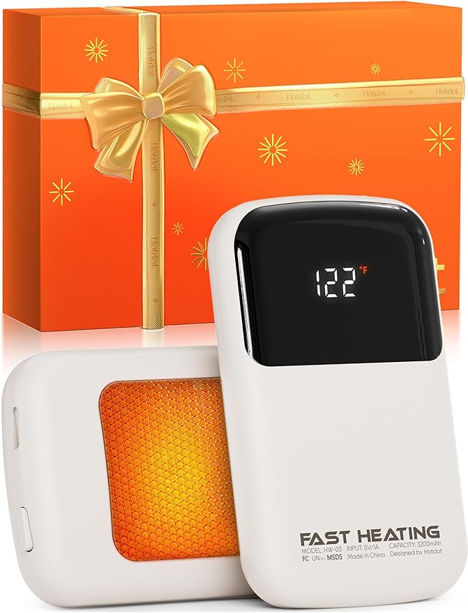 Hotdot Hand Warmers Rechargeable 2 Pack, 3 Heat Levels (104–121°F), Real-Time Temp & Battery Display, Electric Hand Warmers, Fast Heating, Fits in Gloves/Pocket, Gifts for Women & Men