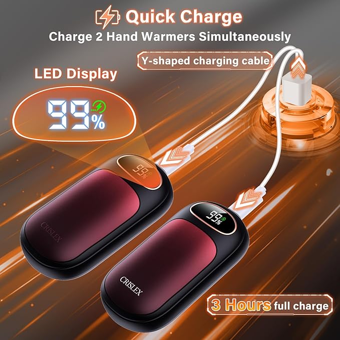 CRISLEX Electric Hand Warmers Rechargeable 2 Pack, 4 Levels Fast Heat, Reusable Hand Warmers with LED Display, Portable Magnetic Pocket Heater, Gifts for Christmas, Men, Women, Raynauds, Hunting, Golf
