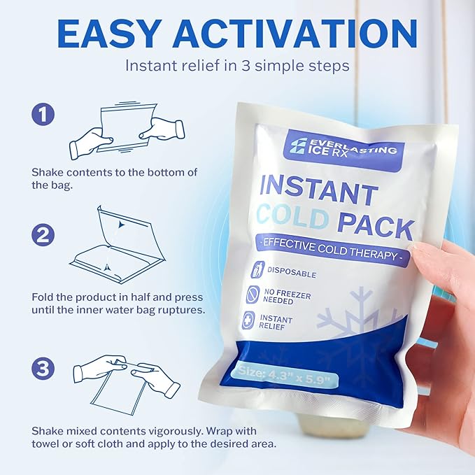 50 Pack - Instant Cold Packs - Instant Ice Packs for Injuries | Disposable Cold Compress Ice Pack for Pain Relief, Swelling, Inflammation, Sprains, Toothache - Cold Pack for Athletes