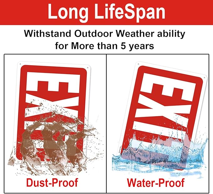 2 Pack Exit Sign, Do Not Enter Emergency Sign Metal, 14 x 10 Inches Reflective Aluminum Easy Mounting UV Protected Weather Resistant Durable Ink