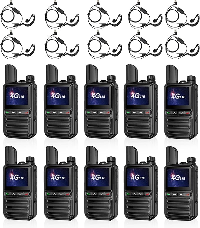 Nationwide Unlimited Range Walkie Talkies Poc Two-Way Radio Long Range,Pre-Installed SIM Card (Free for Life) Suitable for Fleet Dispatch/Construction Site Collaboration(Glossy Black 10)
