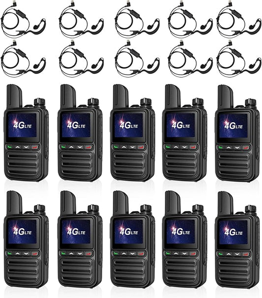 Nationwide Unlimited Range Walkie Talkies Poc Two-Way Radio Long Range,Pre-Installed SIM Card (Free for Life) Suitable for Fleet Dispatch/Construction Site Collaboration(Glossy Black 10)