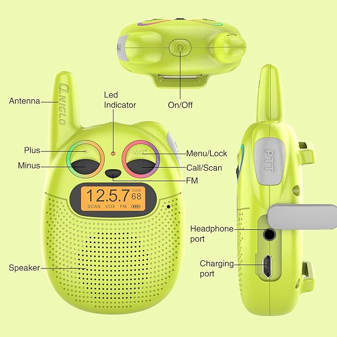 Qniglo Walkie Talkies for Kids 3 Pack, 22 Channel 2 Way Radios Walkie Talkies Toys Christmas Birthday for Boys Girls 3-12, Cute Pink Walke Talkie Camping Hiking Adventures
