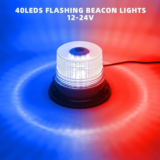 1-Pcs Red/Blue LED Beacon Lights 12-24V Warning Safety Flashing Emergency Roadside Strobe Mini Light Bar with Magnetic Base for Police Snow Plow Truck Vehicles Forklift Tractor