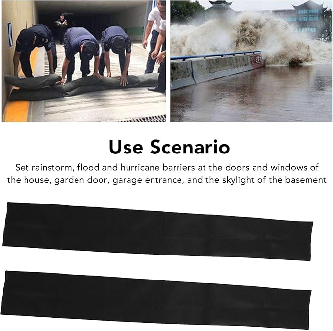 2PCS 5ft Water Activated Flood Barriers, Sandless Sandbag Absorbent Flood Barriers Flooding Sand Tube Bags for Garage and Home Doors
