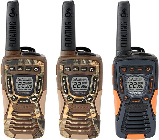 Bundle of Cobra ACXT1035R FLT CAMO Waterproof Walkie Talkies (2-Pack) + Cobra ACXT1037R FLT Floating Walkie Talkie (1-Pack)